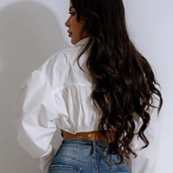 Shirt White Denim Crop Top Woman’s Comfort - Picture 7 of 13